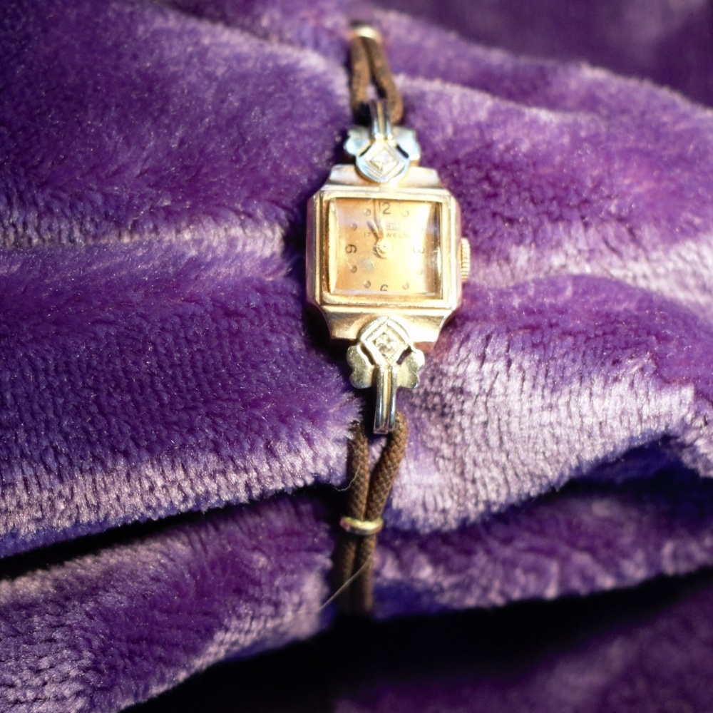 Vintage 14k Rose Gold 17 Jewel Diamond Wrist Watch